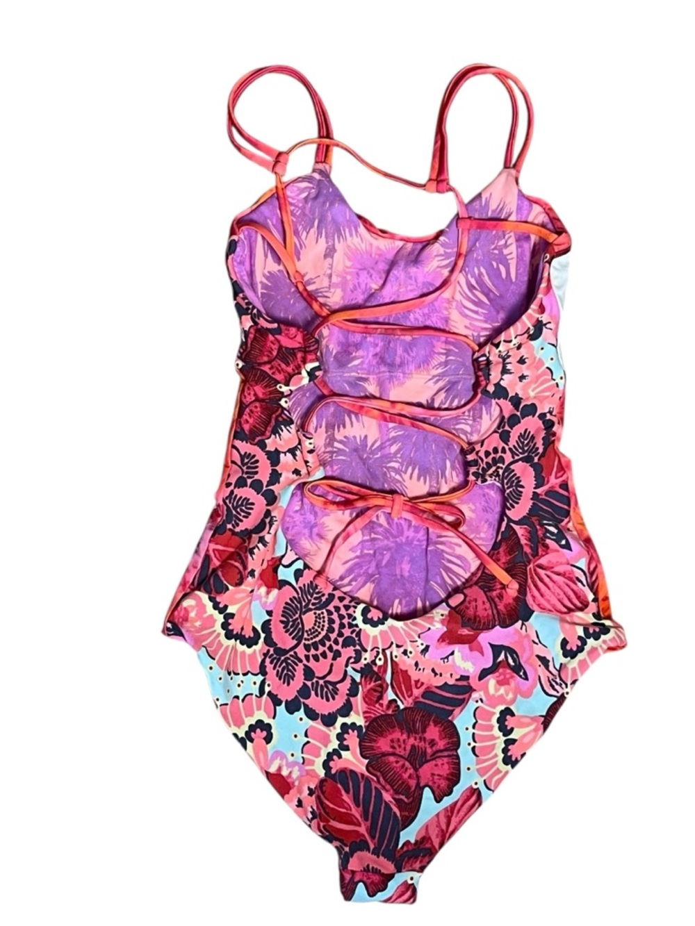 Maaji Reversible One Piece Swimsuit Small Floral Palm Print Cutout Back - Picture 8 of 13